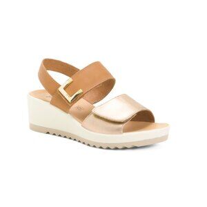 ENVAL SOFT Cognac Made In Italy Leather Platform Sandals With Buckle